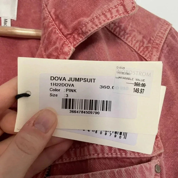 ba&sh Dova Denim Coverall Jumpsuit in Rose Pink Size Large - Picture 5 of 8